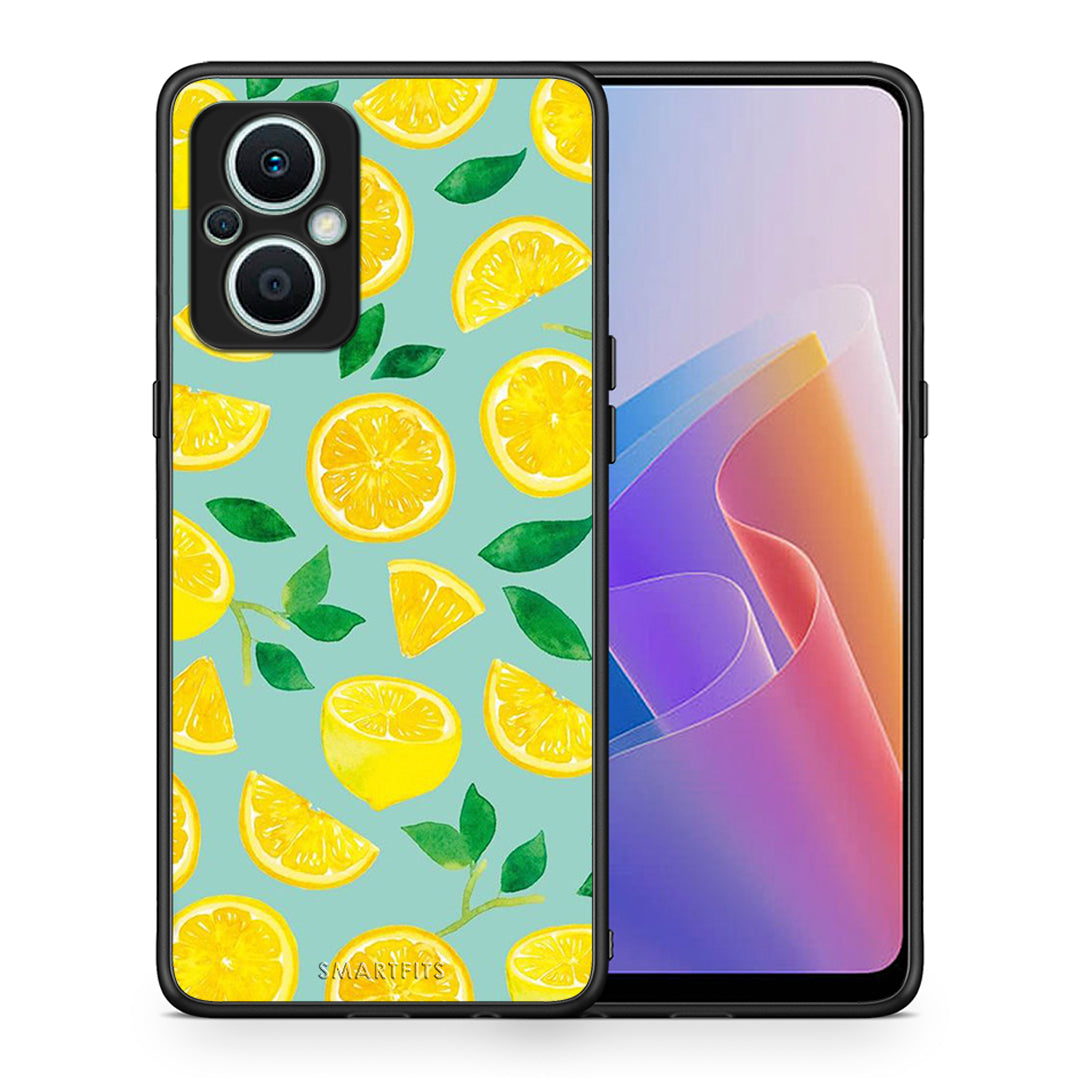 Θήκη Oppo Reno7 Lite Lemons από τη Smartfits με σχέδιο στο πίσω μέρος και μαύρο περίβλημα | Oppo Reno7 Lite Lemons Case with Colorful Back and Black Bezels