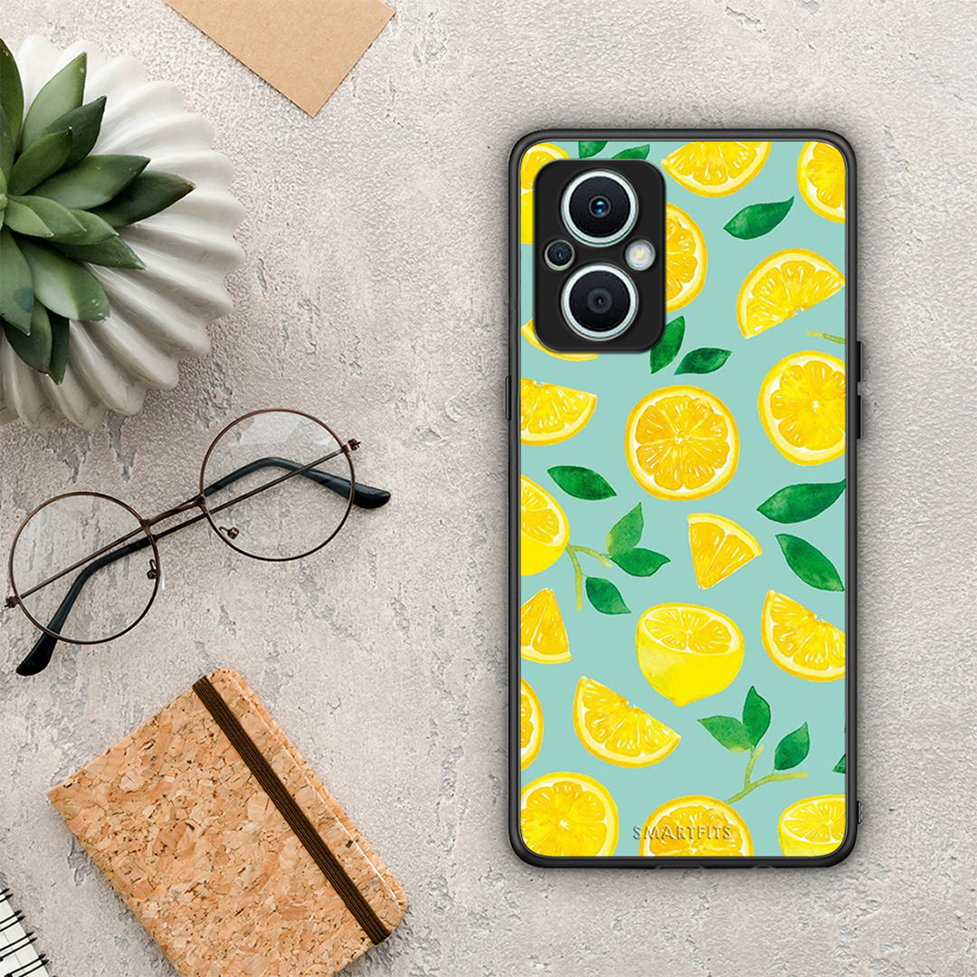 Θήκη Oppo Reno7 Lite Lemons από τη Smartfits με σχέδιο στο πίσω μέρος και μαύρο περίβλημα | Oppo Reno7 Lite Lemons Case with Colorful Back and Black Bezels