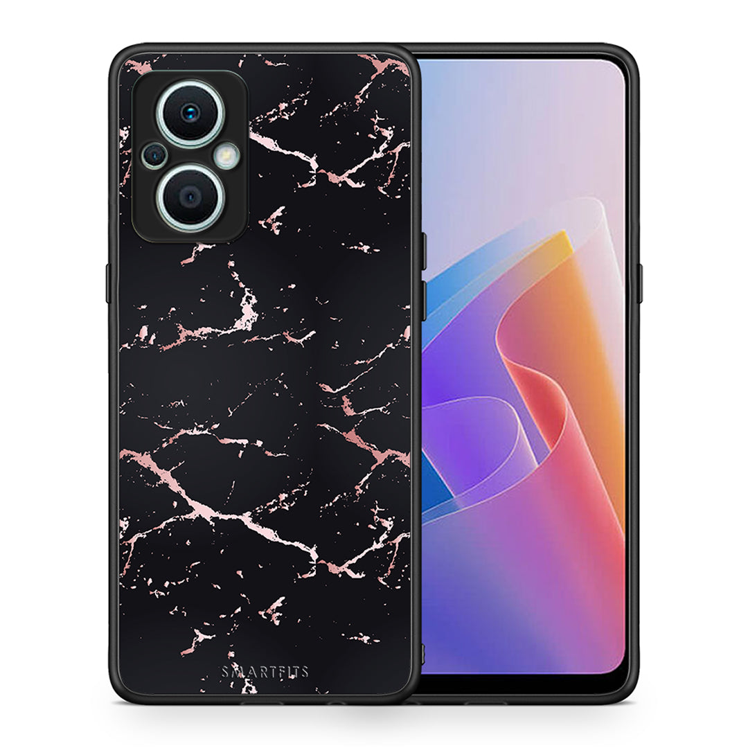 Θήκη Oppo Reno7 Lite Marble Black Rosegold από τη Smartfits με σχέδιο στο πίσω μέρος και μαύρο περίβλημα | Oppo Reno7 Lite Marble Black Rosegold Case with Colorful Back and Black Bezels