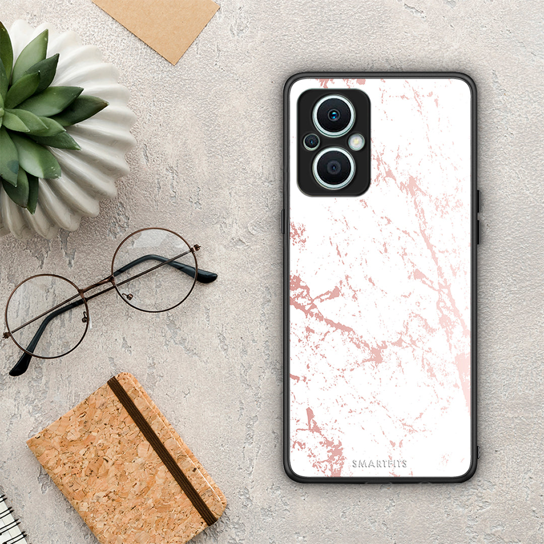 Θήκη Oppo Reno7 Lite Marble Pink Splash από τη Smartfits με σχέδιο στο πίσω μέρος και μαύρο περίβλημα | Oppo Reno7 Lite Marble Pink Splash Case with Colorful Back and Black Bezels