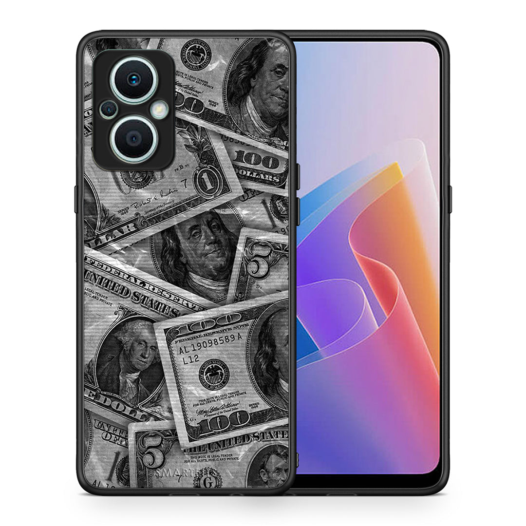 Θήκη Oppo Reno7 Lite Money Dollars από τη Smartfits με σχέδιο στο πίσω μέρος και μαύρο περίβλημα | Oppo Reno7 Lite Money Dollars Case with Colorful Back and Black Bezels