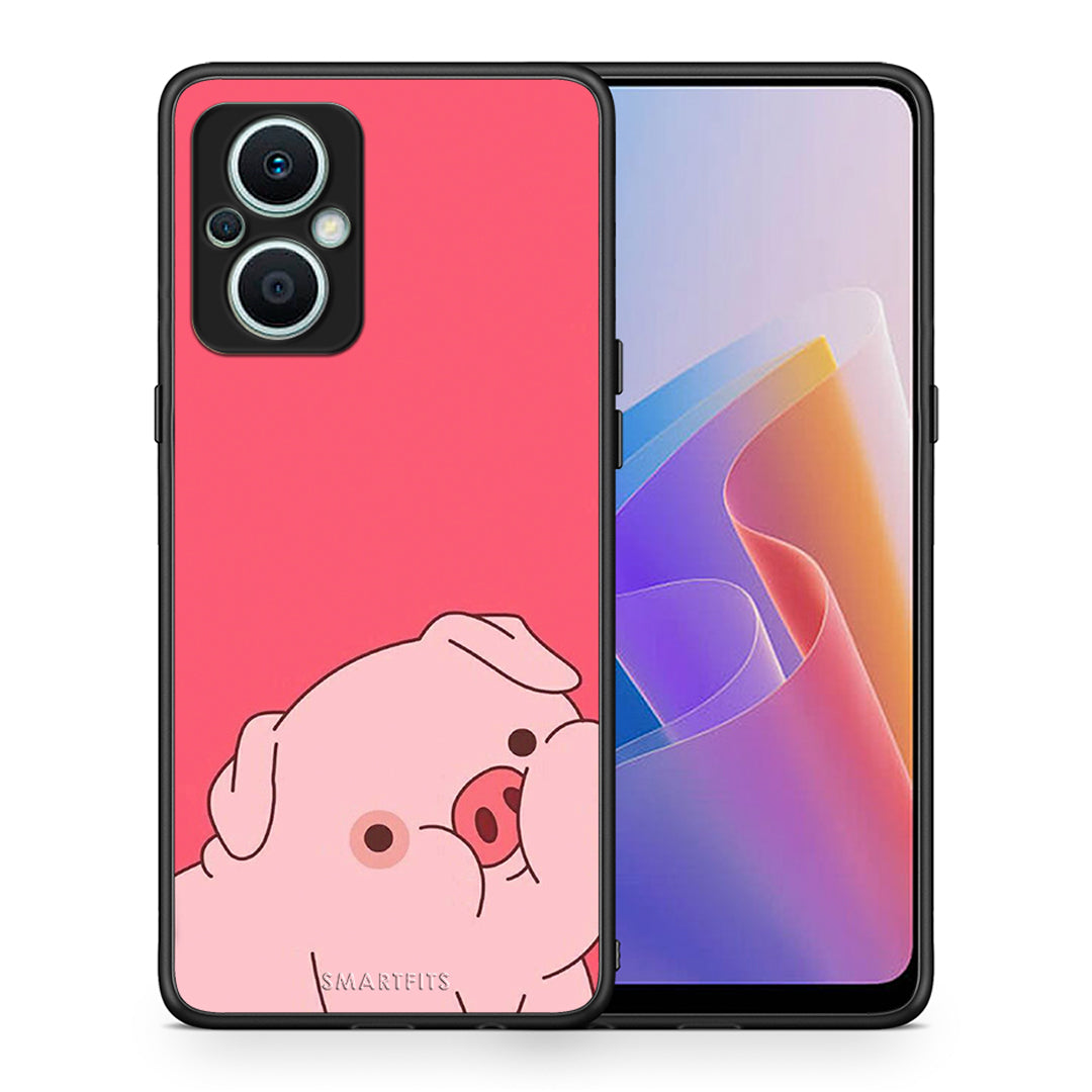 Θήκη Oppo Reno7 Lite Pig Love 1 από τη Smartfits με σχέδιο στο πίσω μέρος και μαύρο περίβλημα | Oppo Reno7 Lite Pig Love 1 Case with Colorful Back and Black Bezels