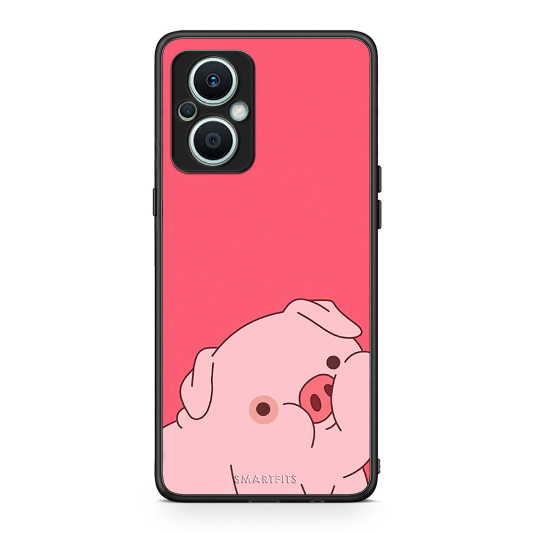 Θήκη Oppo Reno7 Lite Pig Love 1 από τη Smartfits με σχέδιο στο πίσω μέρος και μαύρο περίβλημα | Oppo Reno7 Lite Pig Love 1 Case with Colorful Back and Black Bezels