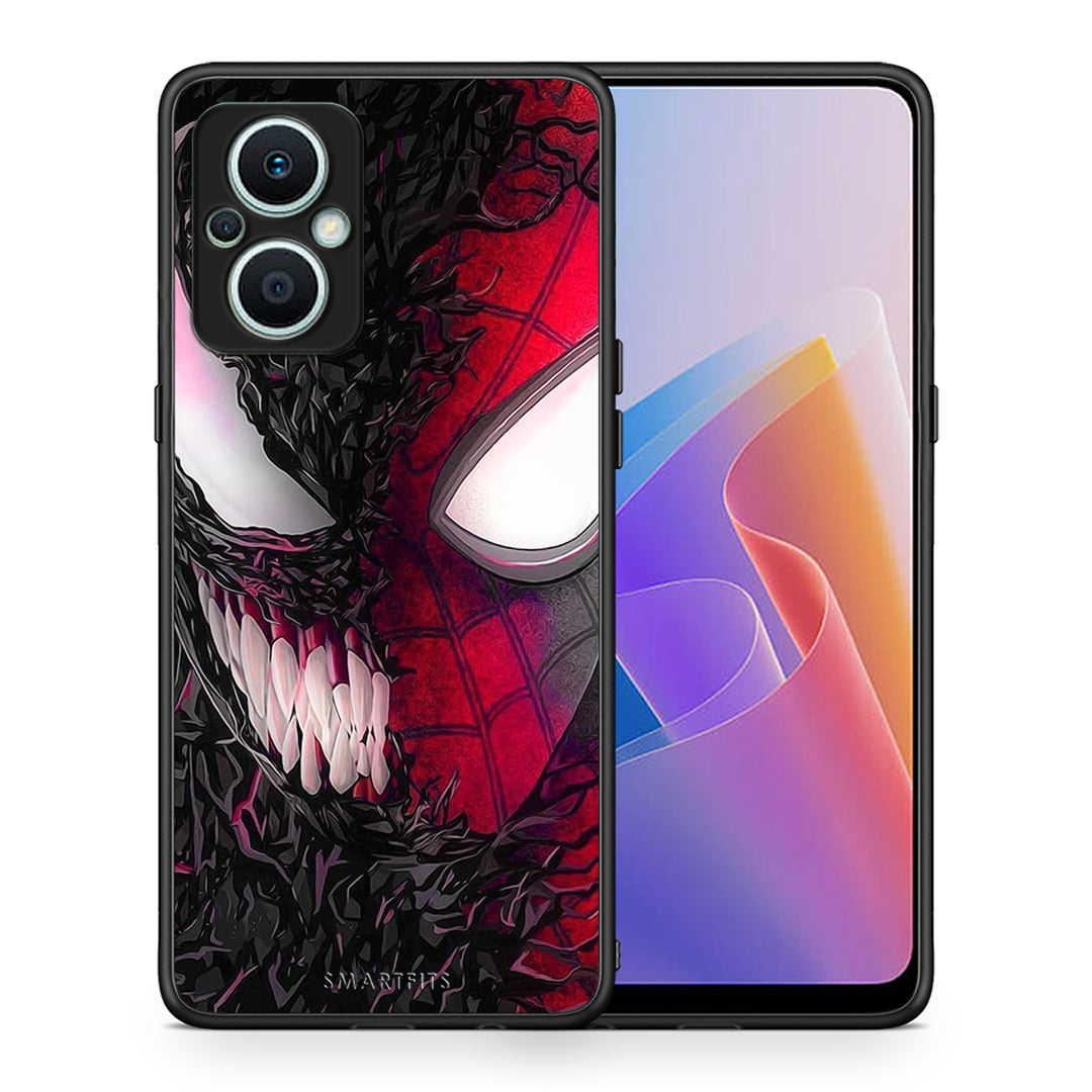 Θήκη Oppo Reno7 Lite PopArt SpiderVenom από τη Smartfits με σχέδιο στο πίσω μέρος και μαύρο περίβλημα | Oppo Reno7 Lite PopArt SpiderVenom Case with Colorful Back and Black Bezels