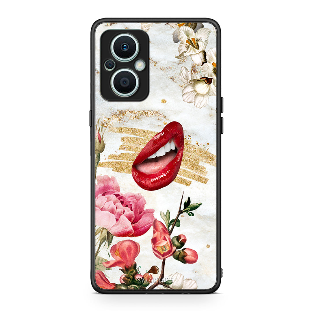 Θήκη Oppo Reno7 Lite Red Lips από τη Smartfits με σχέδιο στο πίσω μέρος και μαύρο περίβλημα | Oppo Reno7 Lite Red Lips Case with Colorful Back and Black Bezels