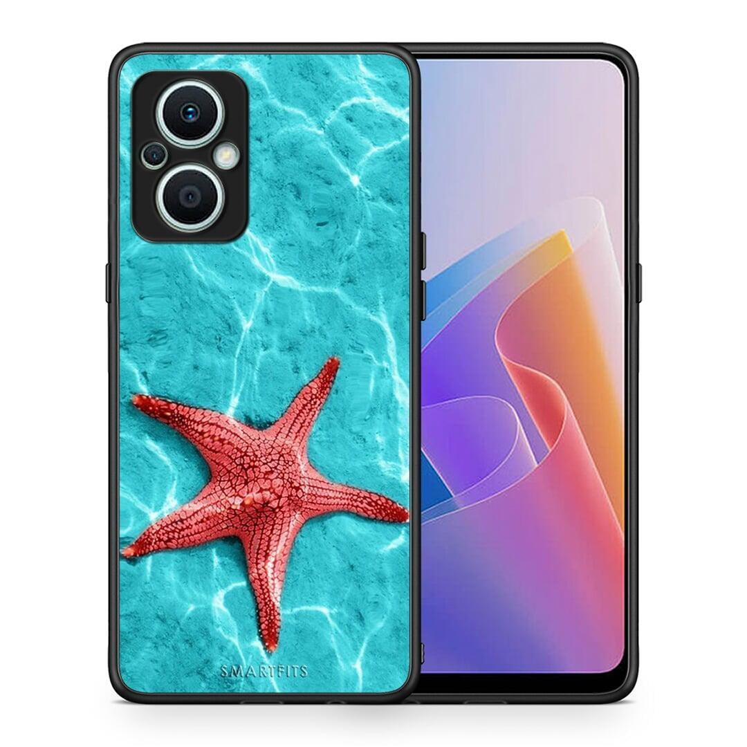 Θήκη Oppo Reno7 Lite Red Starfish από τη Smartfits με σχέδιο στο πίσω μέρος και μαύρο περίβλημα | Oppo Reno7 Lite Red Starfish Case with Colorful Back and Black Bezels