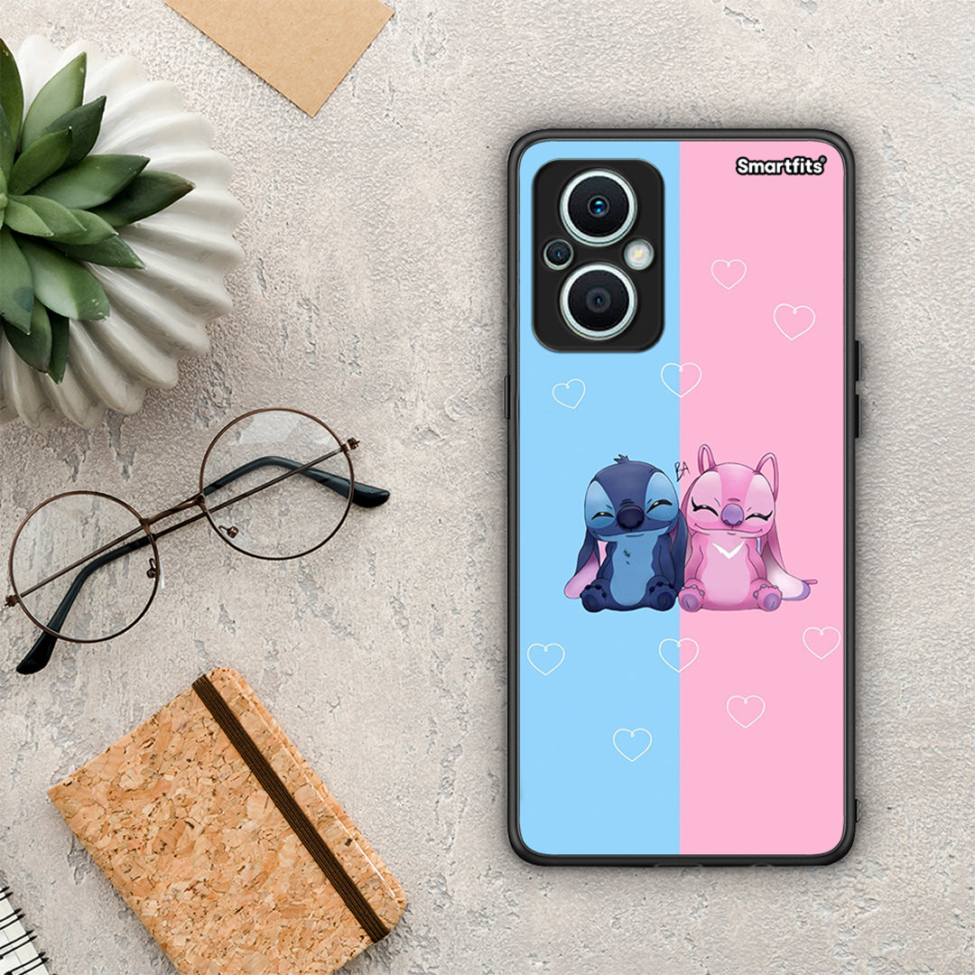 Θήκη Oppo Reno7 Lite Stitch And Angel από τη Smartfits με σχέδιο στο πίσω μέρος και μαύρο περίβλημα | Oppo Reno7 Lite Stitch And Angel Case with Colorful Back and Black Bezels