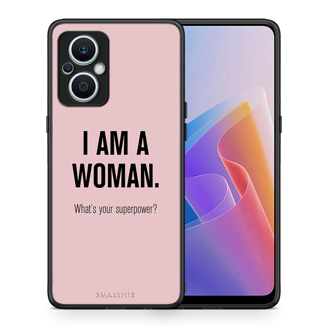 Θήκη Oppo Reno7 Lite Superpower Woman από τη Smartfits με σχέδιο στο πίσω μέρος και μαύρο περίβλημα | Oppo Reno7 Lite Superpower Woman Case with Colorful Back and Black Bezels