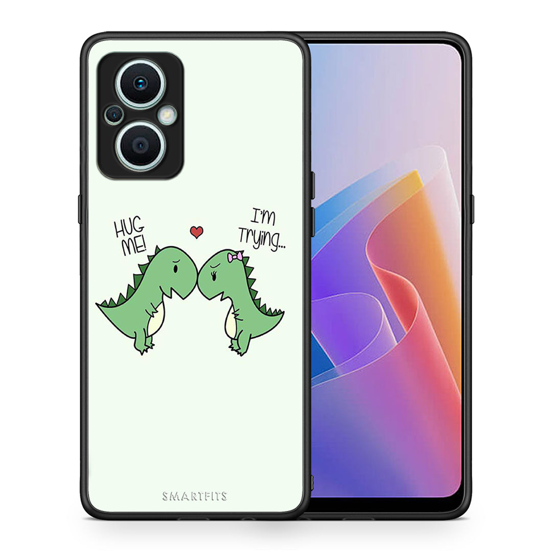 Θήκη Oppo Reno7 Lite Valentine Rex από τη Smartfits με σχέδιο στο πίσω μέρος και μαύρο περίβλημα | Oppo Reno7 Lite Valentine Rex Case with Colorful Back and Black Bezels