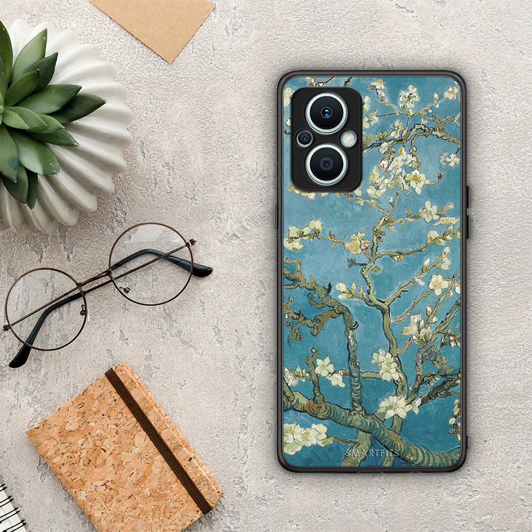 Θήκη Oppo Reno7 Lite White Blossoms από τη Smartfits με σχέδιο στο πίσω μέρος και μαύρο περίβλημα | Oppo Reno7 Lite White Blossoms Case with Colorful Back and Black Bezels