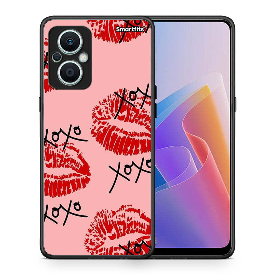 Θήκη Oppo Reno7 Lite XOXO Lips από τη Smartfits με σχέδιο στο πίσω μέρος και μαύρο περίβλημα | Oppo Reno7 Lite XOXO Lips Case with Colorful Back and Black Bezels