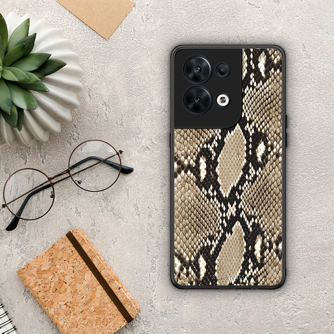 Θήκη Oppo Reno8 5G Animal Fashion Snake από τη Smartfits με σχέδιο στο πίσω μέρος και μαύρο περίβλημα | Oppo Reno8 5G Animal Fashion Snake Case with Colorful Back and Black Bezels