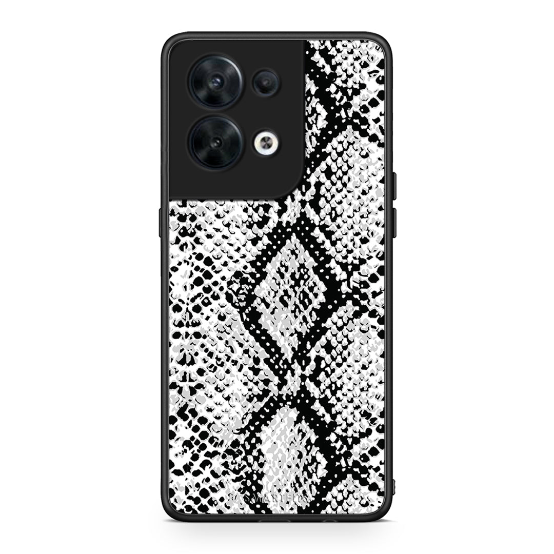 Θήκη Oppo Reno8 5G Animal White Snake από τη Smartfits με σχέδιο στο πίσω μέρος και μαύρο περίβλημα | Oppo Reno8 5G Animal White Snake Case with Colorful Back and Black Bezels