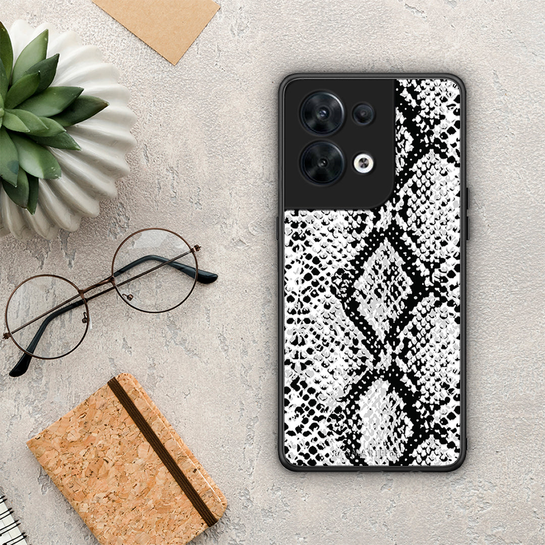 Θήκη Oppo Reno8 5G Animal White Snake από τη Smartfits με σχέδιο στο πίσω μέρος και μαύρο περίβλημα | Oppo Reno8 5G Animal White Snake Case with Colorful Back and Black Bezels