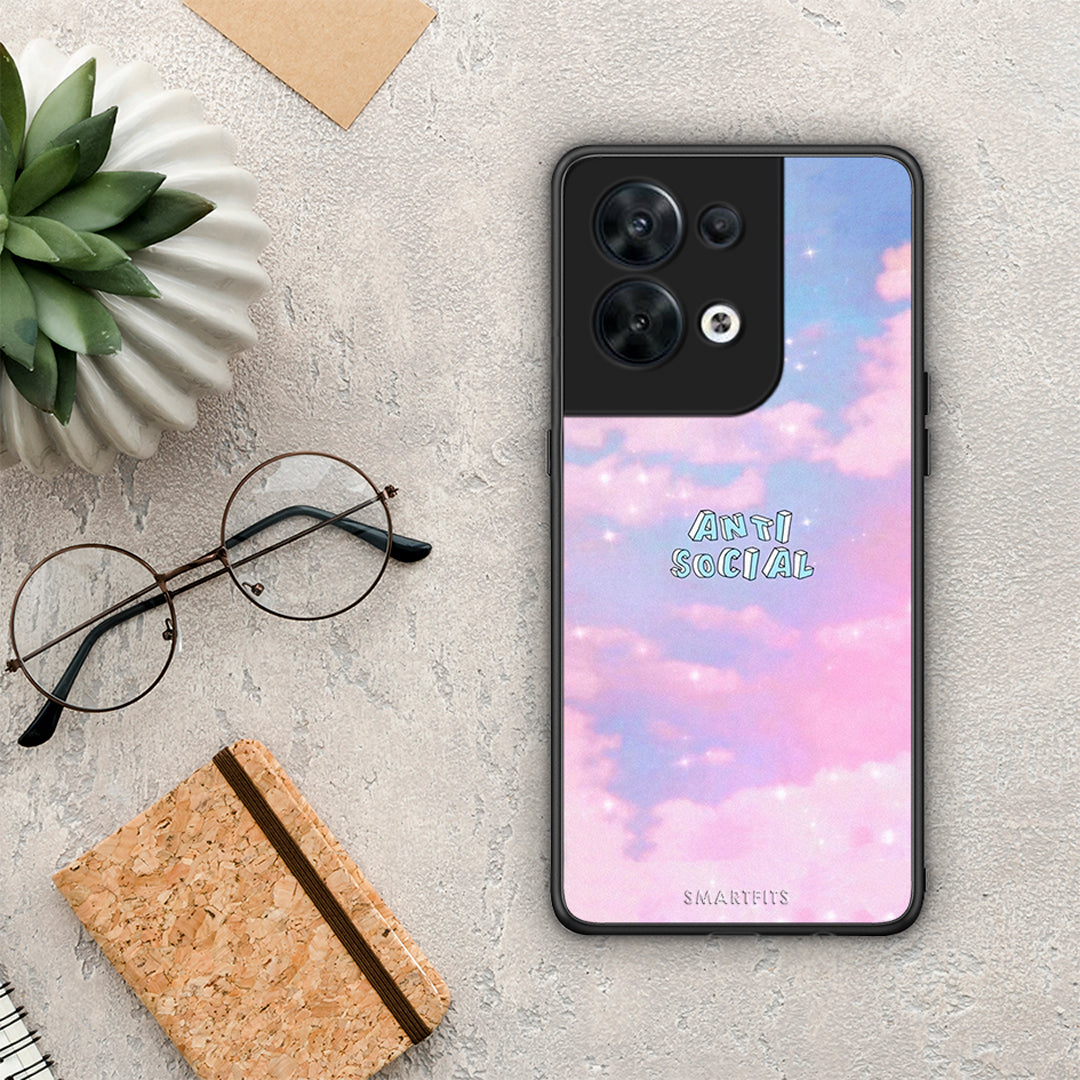 Θήκη Oppo Reno8 5G Anti Social από τη Smartfits με σχέδιο στο πίσω μέρος και μαύρο περίβλημα | Oppo Reno8 5G Anti Social Case with Colorful Back and Black Bezels