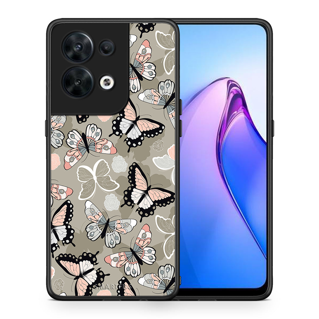 Θήκη Oppo Reno8 5G Boho Butterflies από τη Smartfits με σχέδιο στο πίσω μέρος και μαύρο περίβλημα | Oppo Reno8 5G Boho Butterflies Case with Colorful Back and Black Bezels