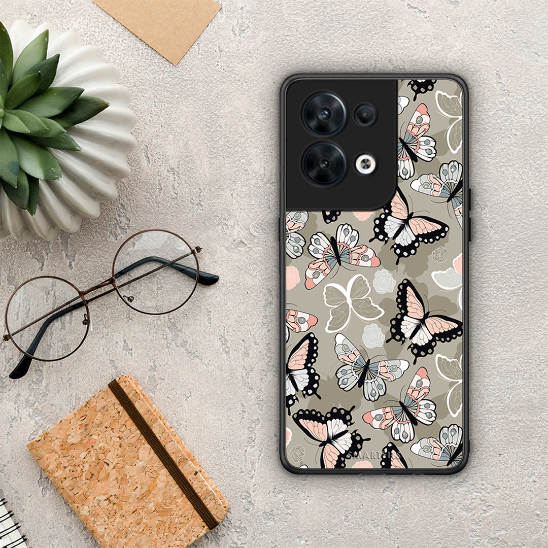 Θήκη Oppo Reno8 5G Boho Butterflies από τη Smartfits με σχέδιο στο πίσω μέρος και μαύρο περίβλημα | Oppo Reno8 5G Boho Butterflies Case with Colorful Back and Black Bezels