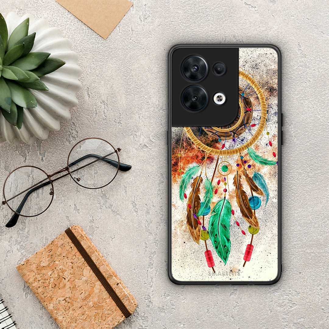 Θήκη Oppo Reno8 5G Boho DreamCatcher από τη Smartfits με σχέδιο στο πίσω μέρος και μαύρο περίβλημα | Oppo Reno8 5G Boho DreamCatcher Case with Colorful Back and Black Bezels