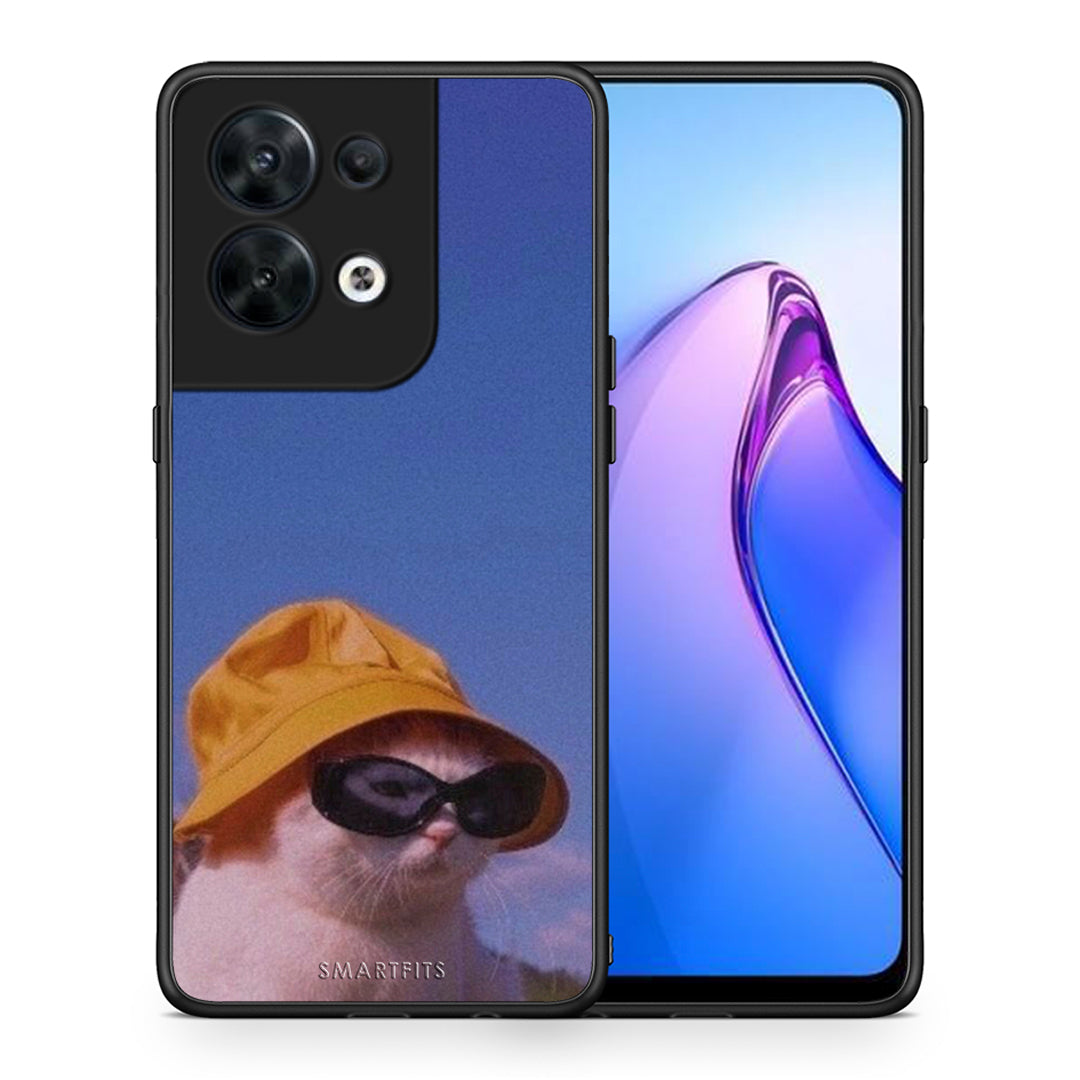 Θήκη Oppo Reno8 5G Cat Diva από τη Smartfits με σχέδιο στο πίσω μέρος και μαύρο περίβλημα | Oppo Reno8 5G Cat Diva Case with Colorful Back and Black Bezels