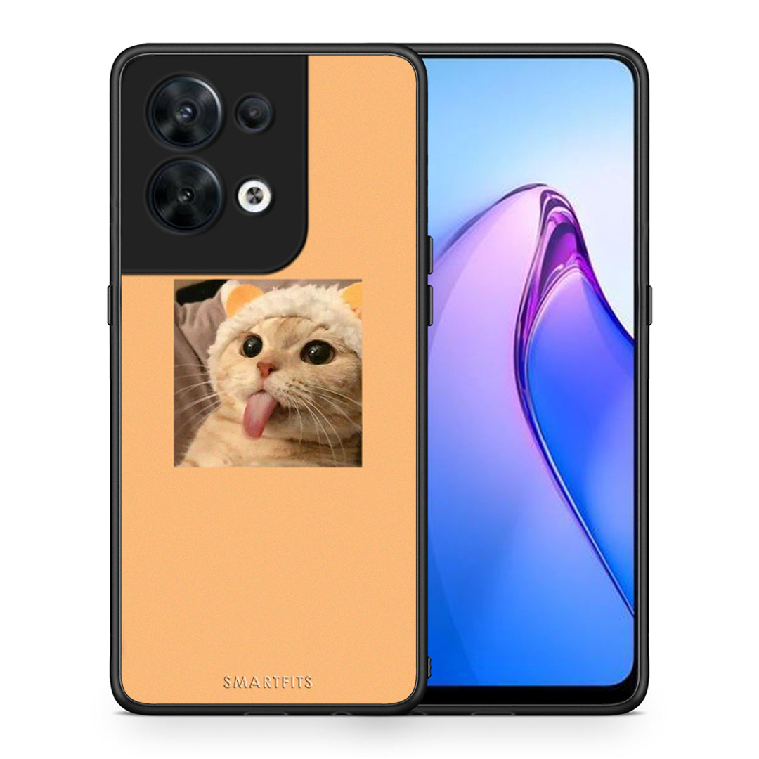 Θήκη Oppo Reno8 5G Cat Tongue από τη Smartfits με σχέδιο στο πίσω μέρος και μαύρο περίβλημα | Oppo Reno8 5G Cat Tongue Case with Colorful Back and Black Bezels