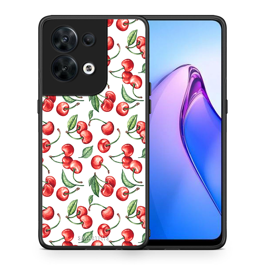 Θήκη Oppo Reno8 5G Cherry Summer από τη Smartfits με σχέδιο στο πίσω μέρος και μαύρο περίβλημα | Oppo Reno8 5G Cherry Summer Case with Colorful Back and Black Bezels