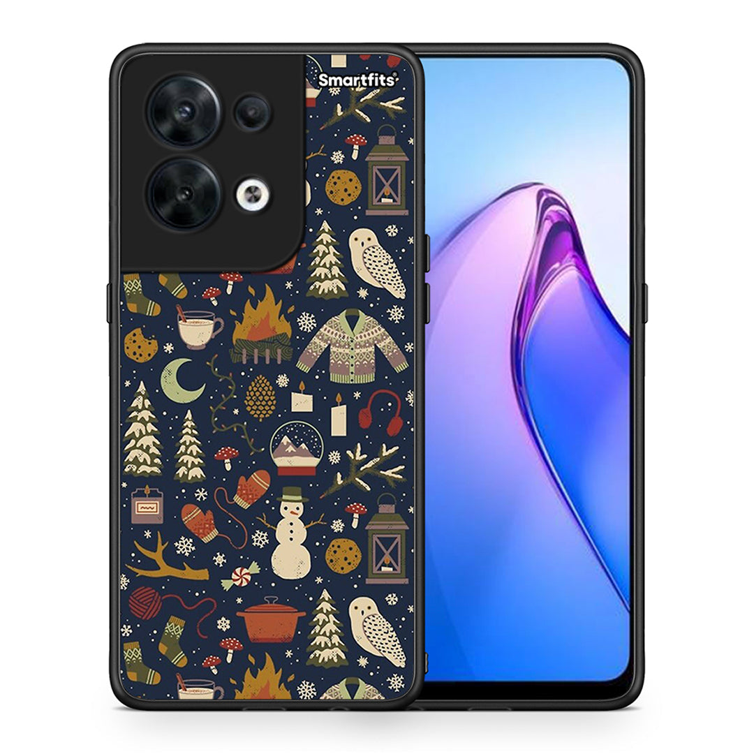 Θήκη Oppo Reno8 5G Christmas Elements από τη Smartfits με σχέδιο στο πίσω μέρος και μαύρο περίβλημα | Oppo Reno8 5G Christmas Elements Case with Colorful Back and Black Bezels