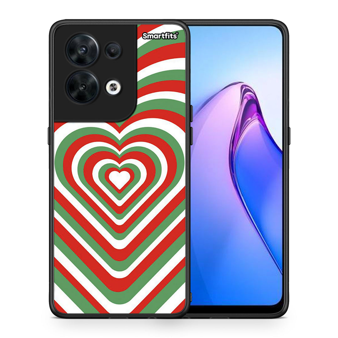 Θήκη Oppo Reno8 5G Christmas Hearts από τη Smartfits με σχέδιο στο πίσω μέρος και μαύρο περίβλημα | Oppo Reno8 5G Christmas Hearts Case with Colorful Back and Black Bezels