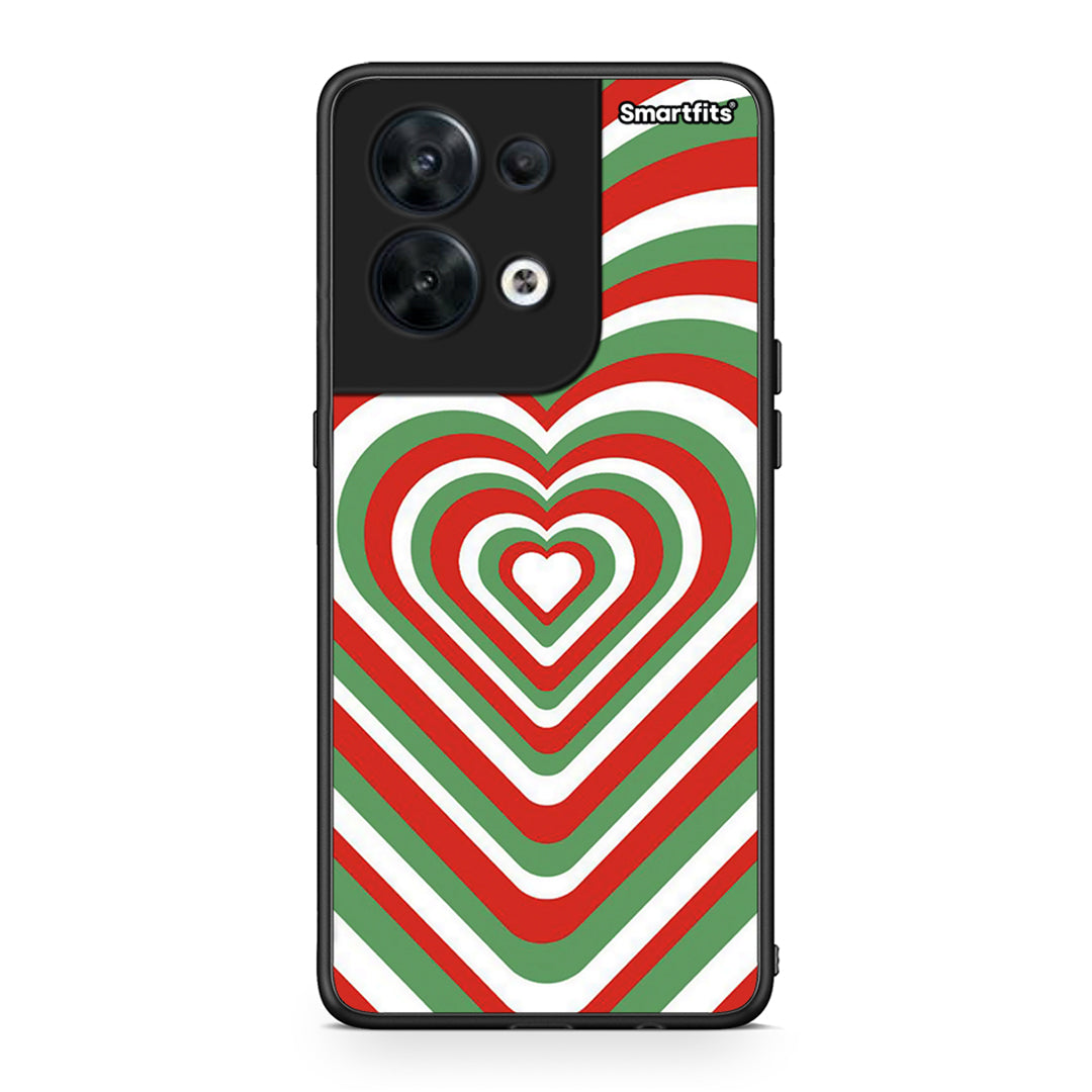 Θήκη Oppo Reno8 5G Christmas Hearts από τη Smartfits με σχέδιο στο πίσω μέρος και μαύρο περίβλημα | Oppo Reno8 5G Christmas Hearts Case with Colorful Back and Black Bezels