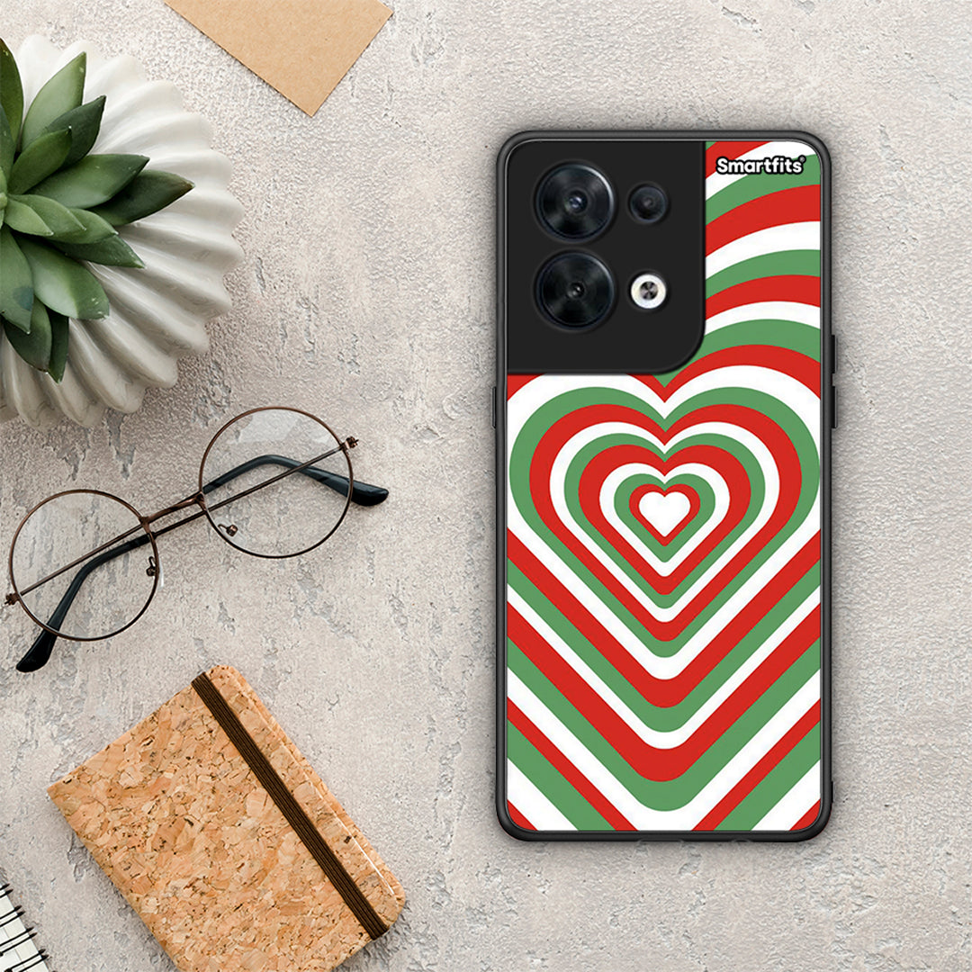 Θήκη Oppo Reno8 5G Christmas Hearts από τη Smartfits με σχέδιο στο πίσω μέρος και μαύρο περίβλημα | Oppo Reno8 5G Christmas Hearts Case with Colorful Back and Black Bezels