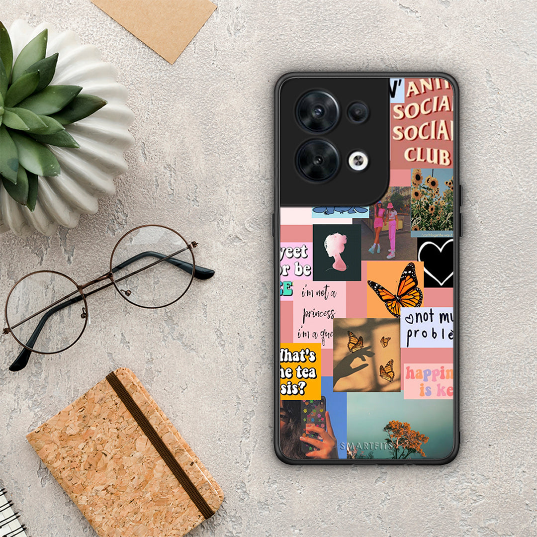 Θήκη Oppo Reno8 5G Collage Bitchin από τη Smartfits με σχέδιο στο πίσω μέρος και μαύρο περίβλημα | Oppo Reno8 5G Collage Bitchin Case with Colorful Back and Black Bezels