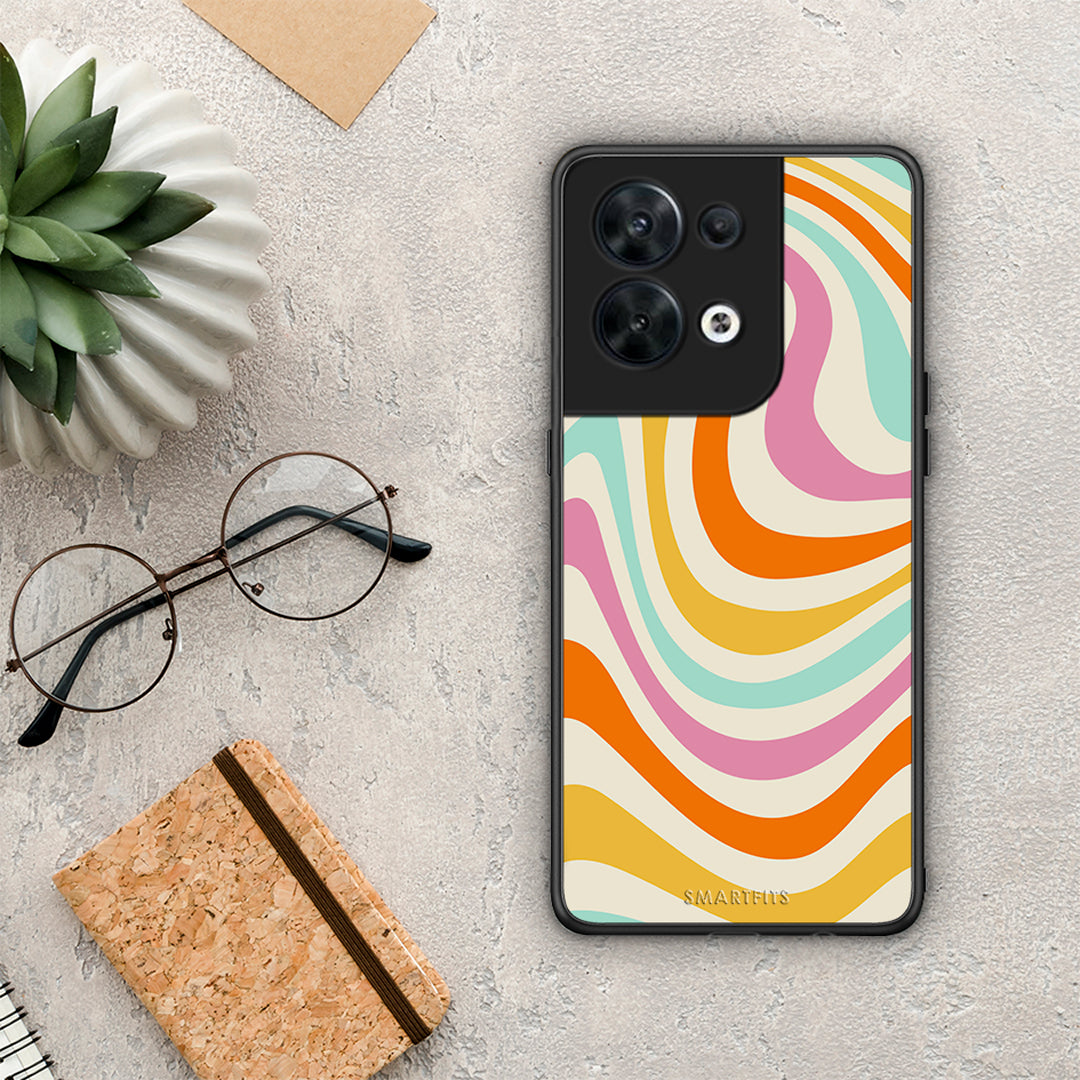 Θήκη Oppo Reno8 5G Colourful Waves από τη Smartfits με σχέδιο στο πίσω μέρος και μαύρο περίβλημα | Oppo Reno8 5G Colourful Waves Case with Colorful Back and Black Bezels