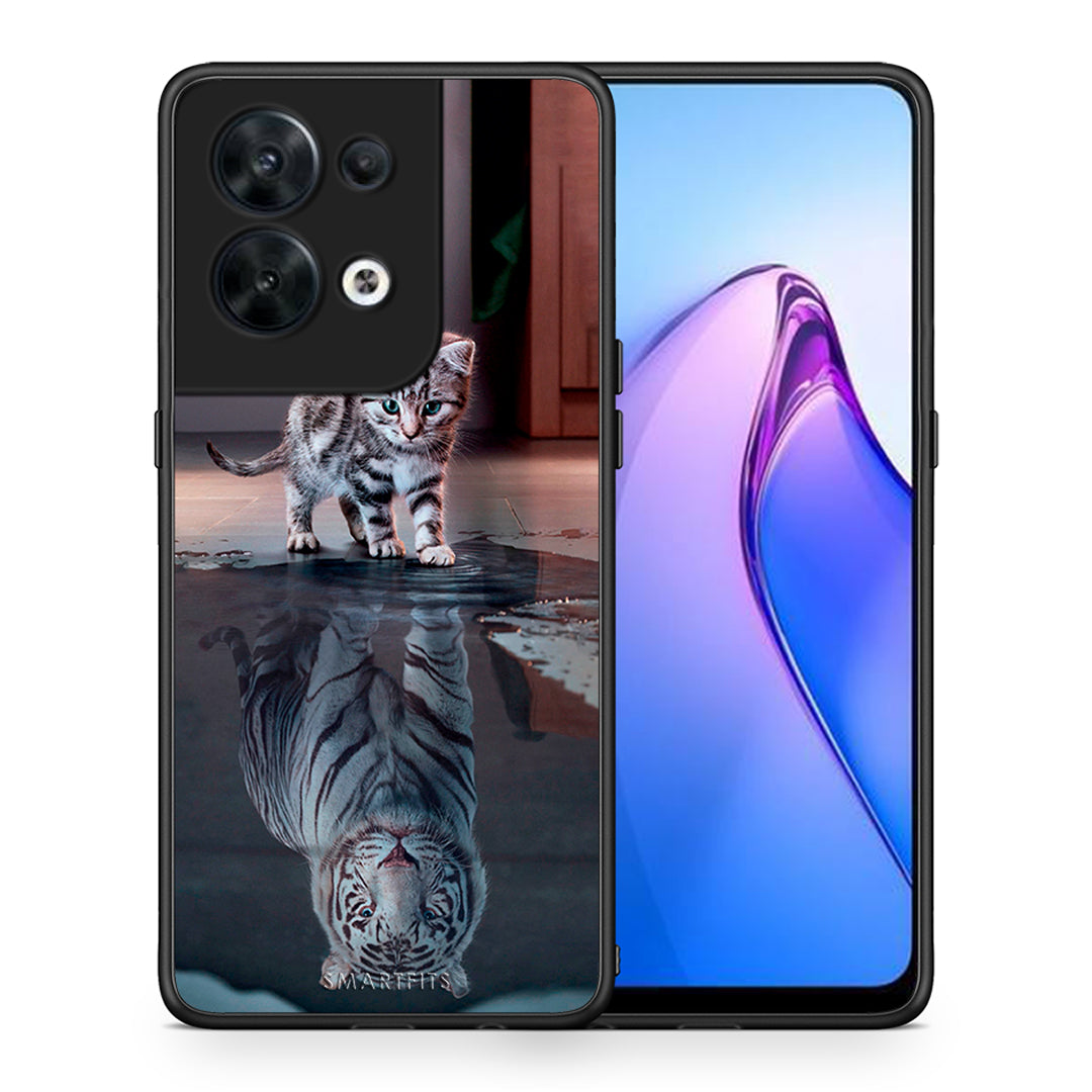 Θήκη Oppo Reno8 5G Cute Tiger από τη Smartfits με σχέδιο στο πίσω μέρος και μαύρο περίβλημα | Oppo Reno8 5G Cute Tiger Case with Colorful Back and Black Bezels