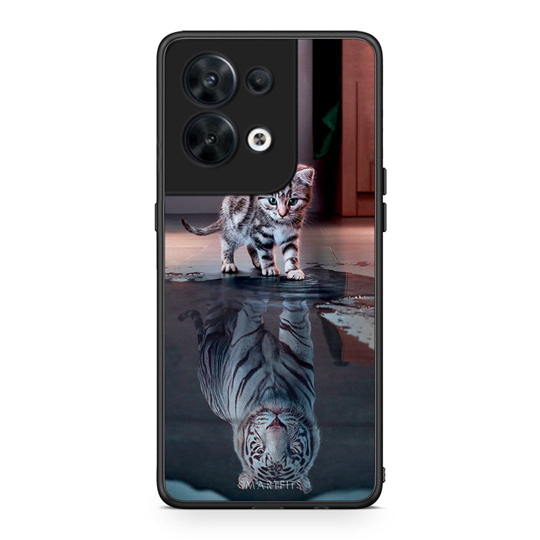 Θήκη Oppo Reno8 5G Cute Tiger από τη Smartfits με σχέδιο στο πίσω μέρος και μαύρο περίβλημα | Oppo Reno8 5G Cute Tiger Case with Colorful Back and Black Bezels