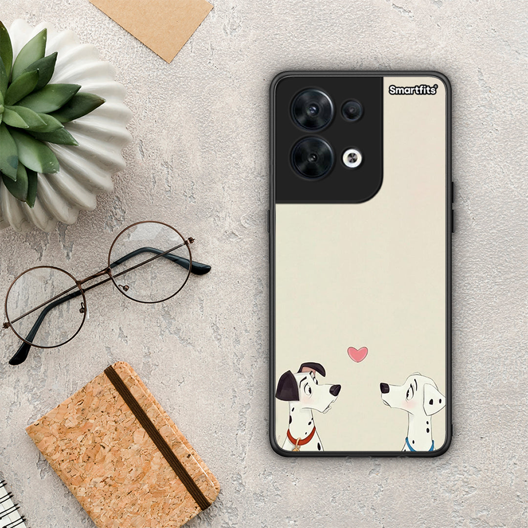 Θήκη Oppo Reno8 5G Dalmatians Love από τη Smartfits με σχέδιο στο πίσω μέρος και μαύρο περίβλημα | Oppo Reno8 5G Dalmatians Love Case with Colorful Back and Black Bezels