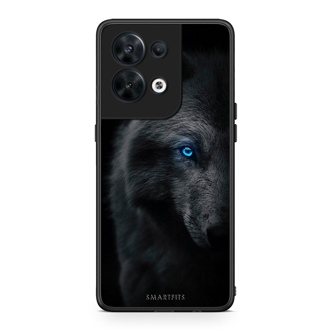 Θήκη Oppo Reno8 5G Dark Wolf από τη Smartfits με σχέδιο στο πίσω μέρος και μαύρο περίβλημα | Oppo Reno8 5G Dark Wolf Case with Colorful Back and Black Bezels