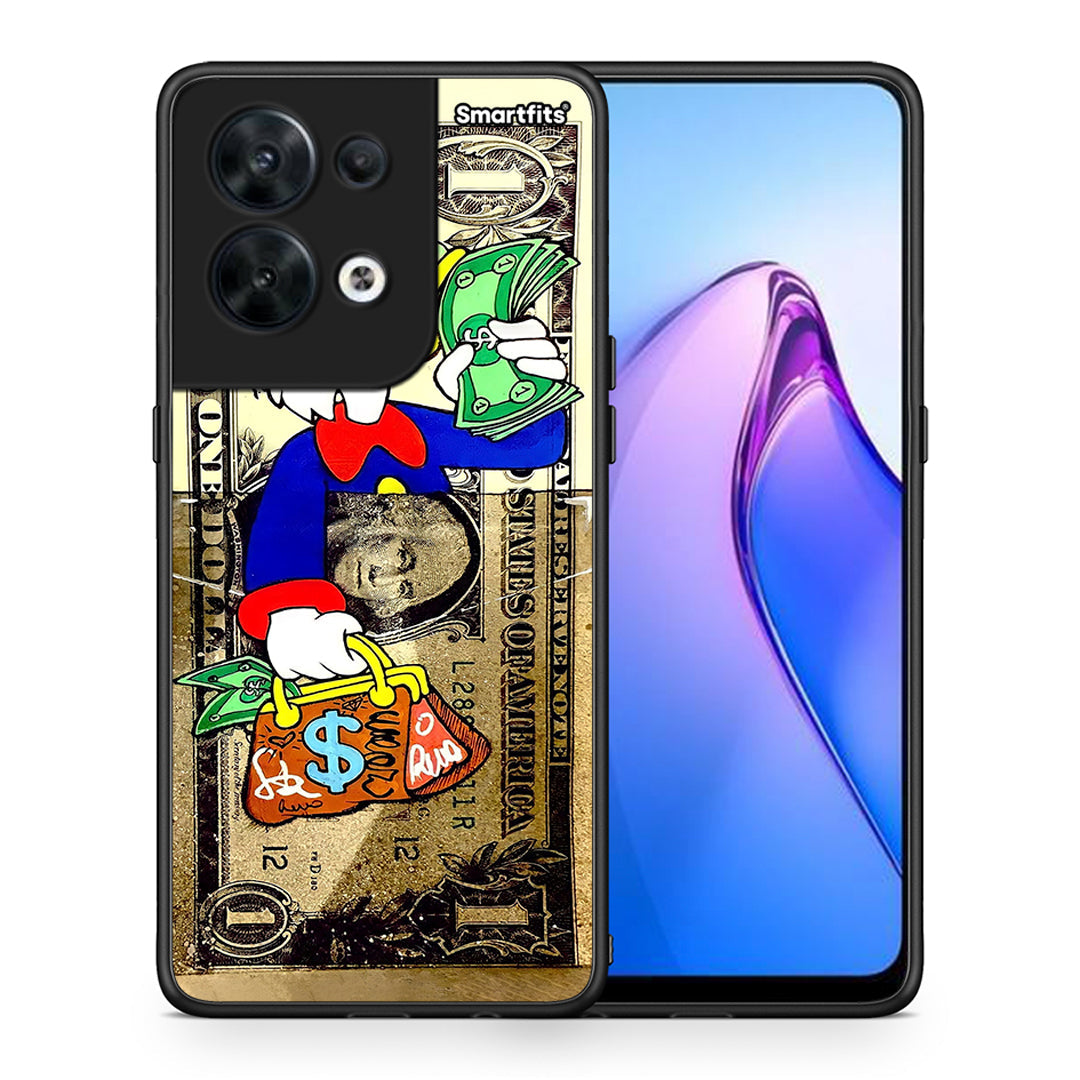 Θήκη Oppo Reno8 5G Duck Money από τη Smartfits με σχέδιο στο πίσω μέρος και μαύρο περίβλημα | Oppo Reno8 5G Duck Money Case with Colorful Back and Black Bezels