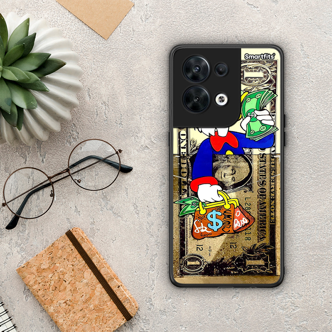 Θήκη Oppo Reno8 5G Duck Money από τη Smartfits με σχέδιο στο πίσω μέρος και μαύρο περίβλημα | Oppo Reno8 5G Duck Money Case with Colorful Back and Black Bezels