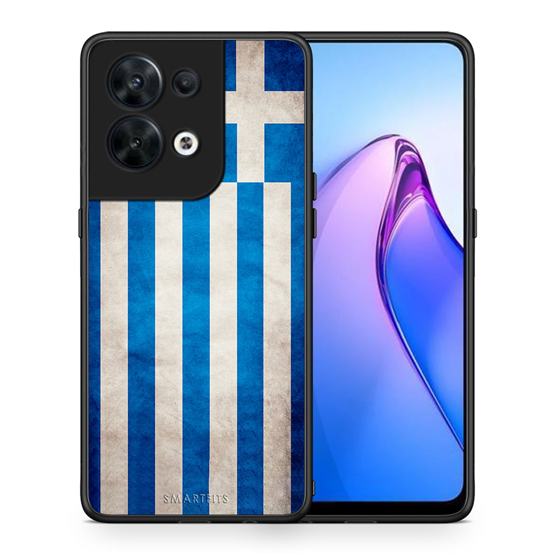 Θήκη Oppo Reno8 5G Flag Greek από τη Smartfits με σχέδιο στο πίσω μέρος και μαύρο περίβλημα | Oppo Reno8 5G Flag Greek Case with Colorful Back and Black Bezels