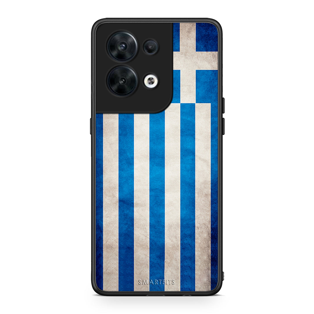 Θήκη Oppo Reno8 5G Flag Greek από τη Smartfits με σχέδιο στο πίσω μέρος και μαύρο περίβλημα | Oppo Reno8 5G Flag Greek Case with Colorful Back and Black Bezels