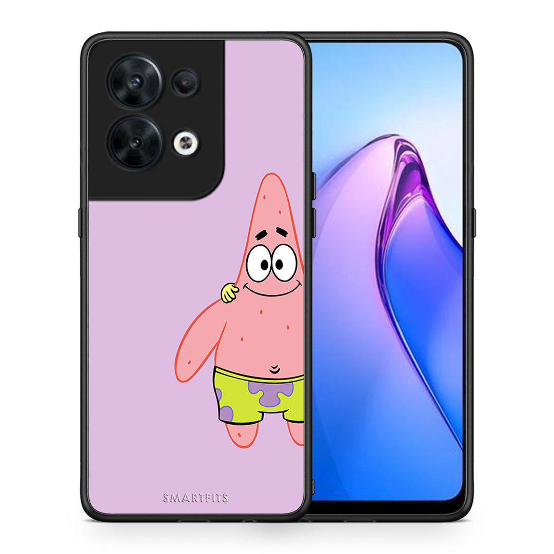 Θήκη Oppo Reno8 5G Friends Patrick από τη Smartfits με σχέδιο στο πίσω μέρος και μαύρο περίβλημα | Oppo Reno8 5G Friends Patrick Case with Colorful Back and Black Bezels