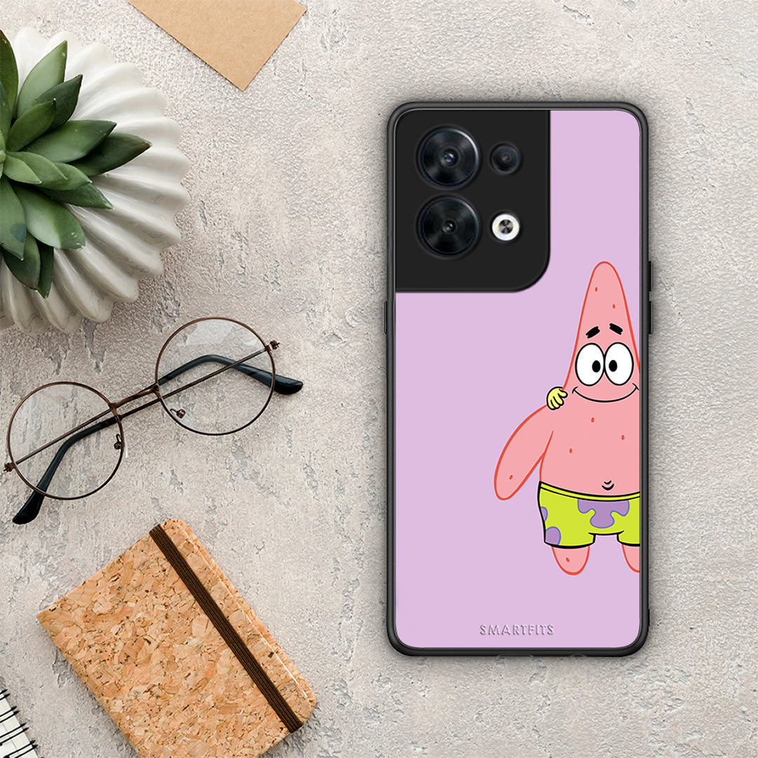 Θήκη Oppo Reno8 5G Friends Patrick από τη Smartfits με σχέδιο στο πίσω μέρος και μαύρο περίβλημα | Oppo Reno8 5G Friends Patrick Case with Colorful Back and Black Bezels