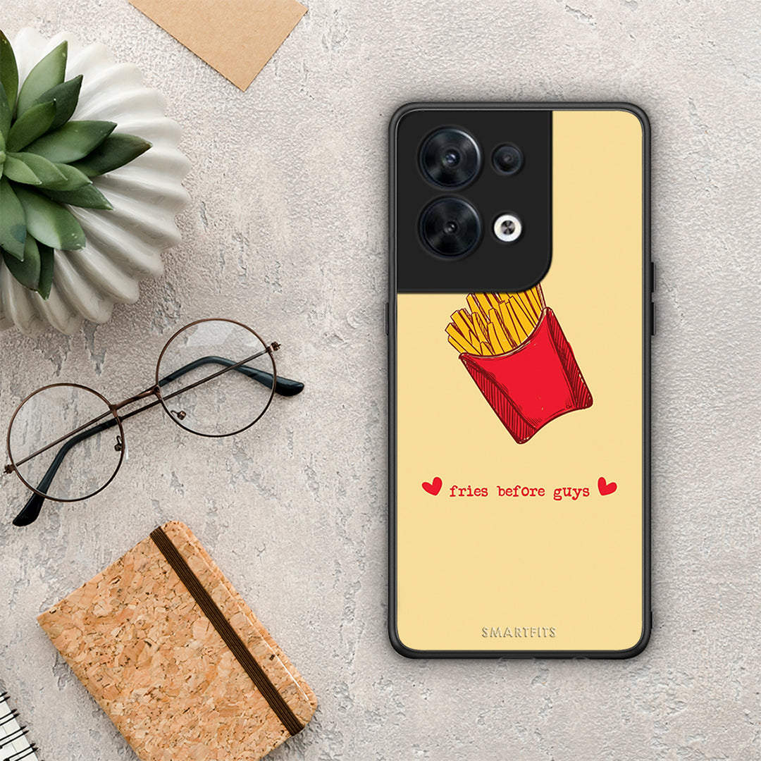 Θήκη Oppo Reno8 5G Fries Before Guys από τη Smartfits με σχέδιο στο πίσω μέρος και μαύρο περίβλημα | Oppo Reno8 5G Fries Before Guys Case with Colorful Back and Black Bezels