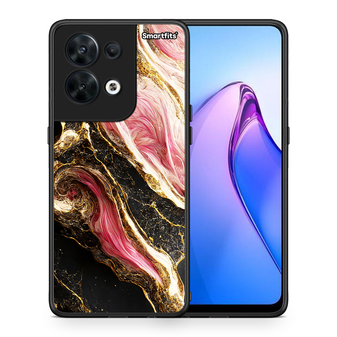 Θήκη Oppo Reno8 5G Glamorous Pink Marble από τη Smartfits με σχέδιο στο πίσω μέρος και μαύρο περίβλημα | Oppo Reno8 5G Glamorous Pink Marble Case with Colorful Back and Black Bezels