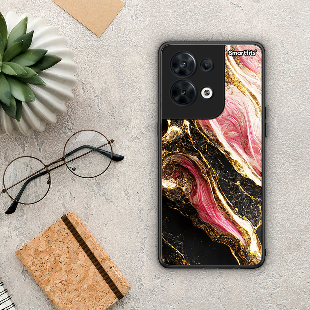 Θήκη Oppo Reno8 5G Glamorous Pink Marble από τη Smartfits με σχέδιο στο πίσω μέρος και μαύρο περίβλημα | Oppo Reno8 5G Glamorous Pink Marble Case with Colorful Back and Black Bezels