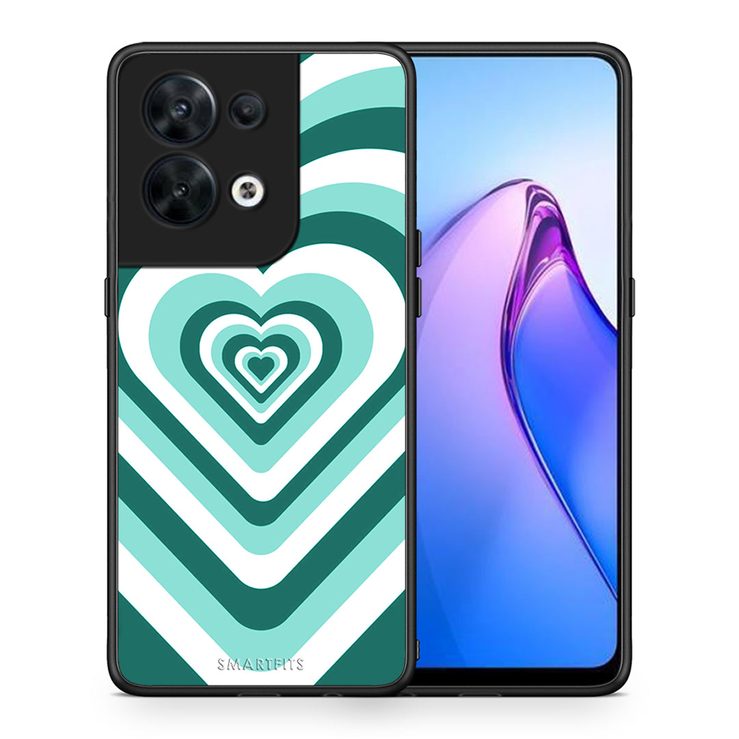 Θήκη Oppo Reno8 5G Green Hearts από τη Smartfits με σχέδιο στο πίσω μέρος και μαύρο περίβλημα | Oppo Reno8 5G Green Hearts Case with Colorful Back and Black Bezels