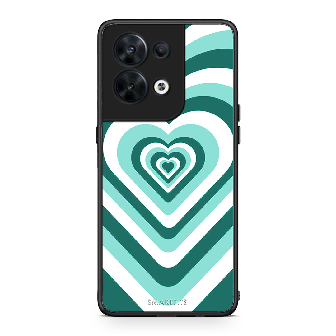 Θήκη Oppo Reno8 5G Green Hearts από τη Smartfits με σχέδιο στο πίσω μέρος και μαύρο περίβλημα | Oppo Reno8 5G Green Hearts Case with Colorful Back and Black Bezels