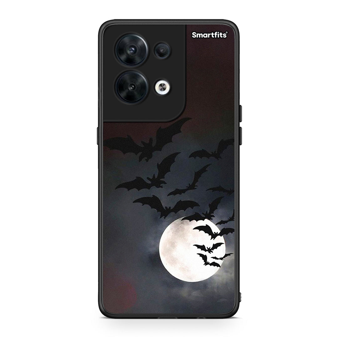 Θήκη Oppo Reno8 5G Halloween Bat Night από τη Smartfits με σχέδιο στο πίσω μέρος και μαύρο περίβλημα | Oppo Reno8 5G Halloween Bat Night Case with Colorful Back and Black Bezels