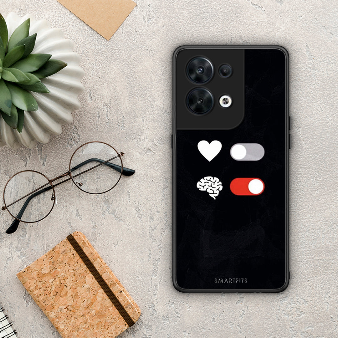 Θήκη Oppo Reno8 5G Heart Vs Brain από τη Smartfits με σχέδιο στο πίσω μέρος και μαύρο περίβλημα | Oppo Reno8 5G Heart Vs Brain Case with Colorful Back and Black Bezels