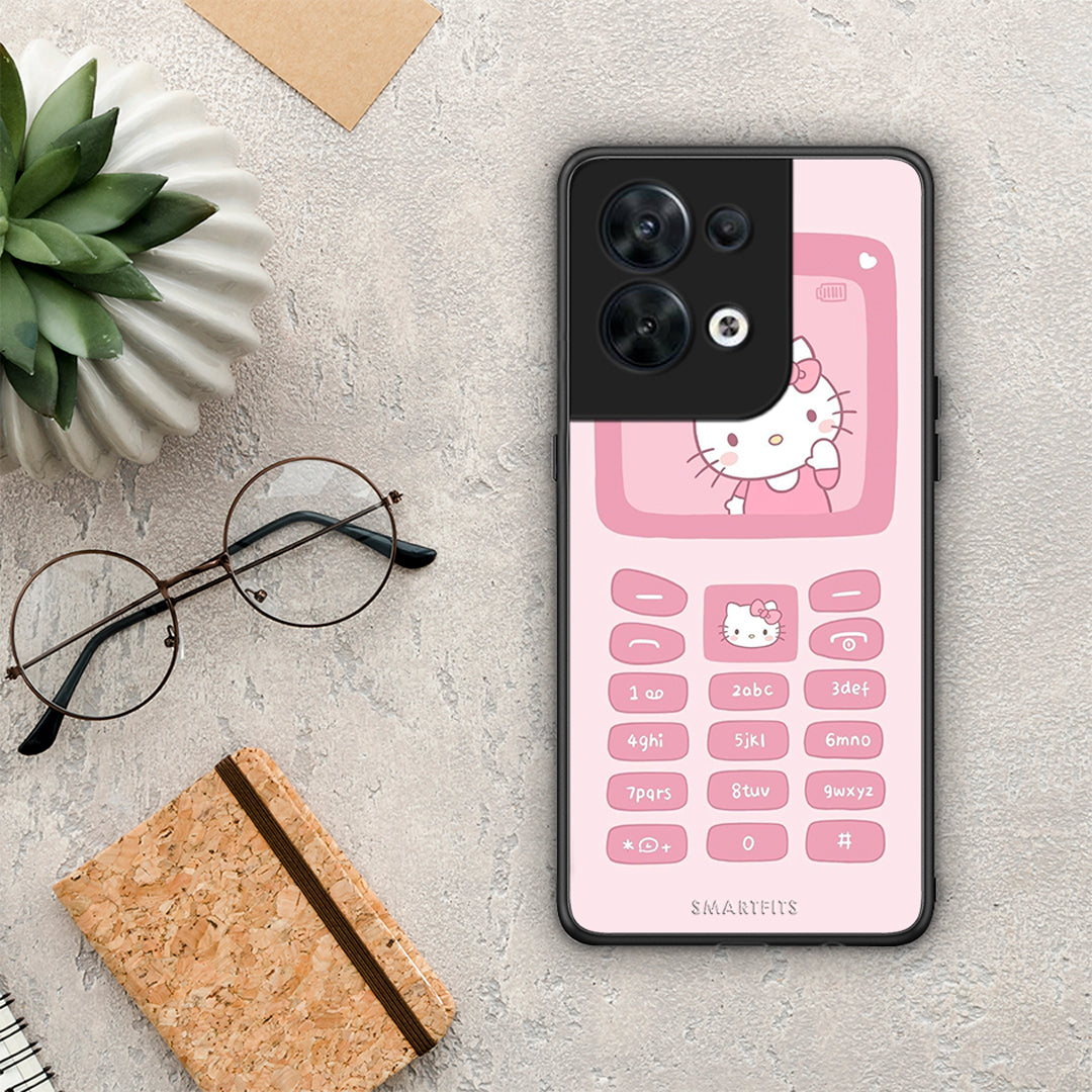 Θήκη Oppo Reno8 5G Hello Kitten από τη Smartfits με σχέδιο στο πίσω μέρος και μαύρο περίβλημα | Oppo Reno8 5G Hello Kitten Case with Colorful Back and Black Bezels