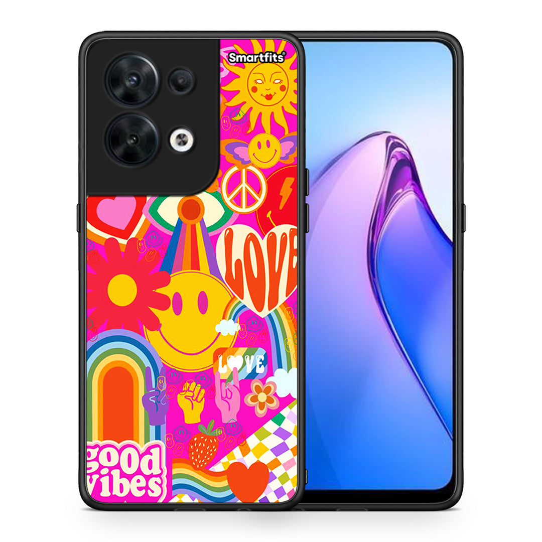 Θήκη Oppo Reno8 5G Hippie Love από τη Smartfits με σχέδιο στο πίσω μέρος και μαύρο περίβλημα | Oppo Reno8 5G Hippie Love Case with Colorful Back and Black Bezels